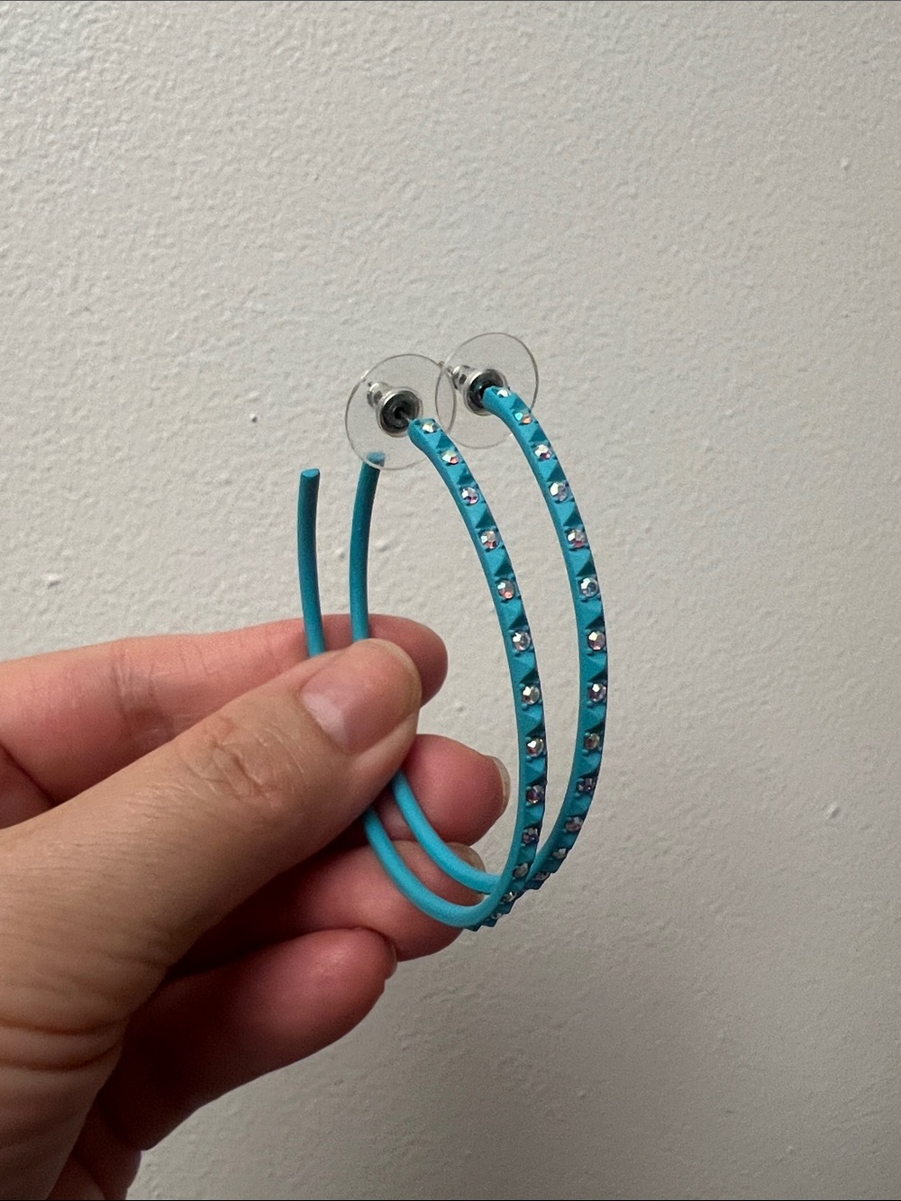 2.25” Turquoise Crystal Hoop Earrings - Women Accessories JK